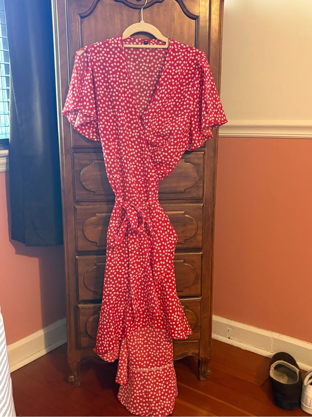 Amazon Red Polka Dot High-Low Wrap Dress